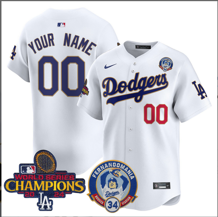 Men MLB Los Angeles Dodgers Custom white 2024 World Series Champions Patch Cooperstown Jersey style11